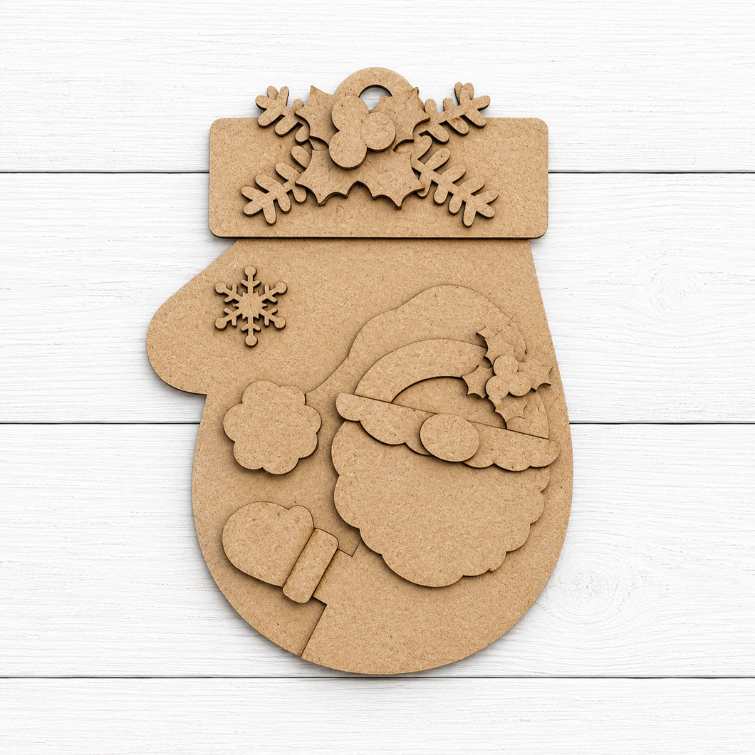 NO910 - MDF Santa Mitten Christmas Ornament