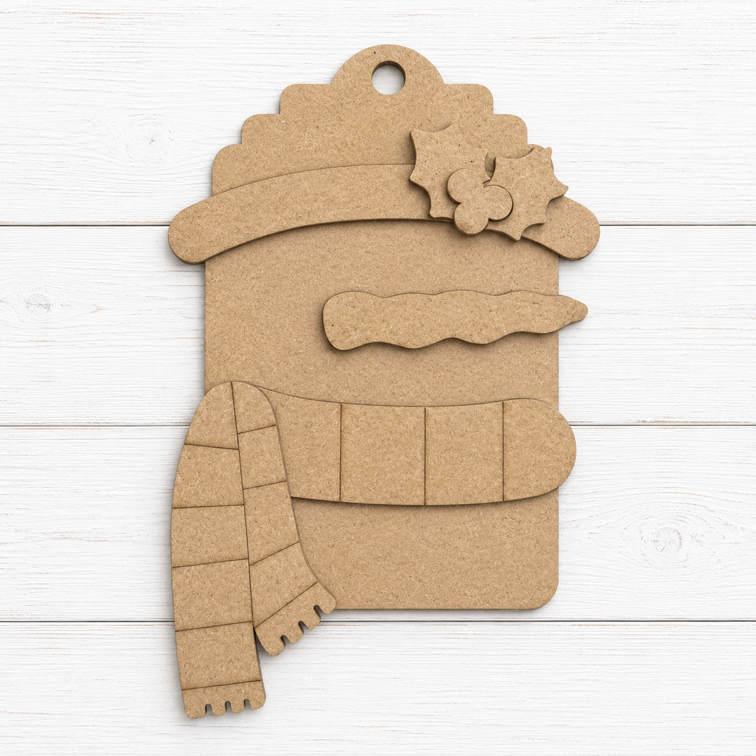 NO901 - MDF Snowman Head Tag Bauble Ornament