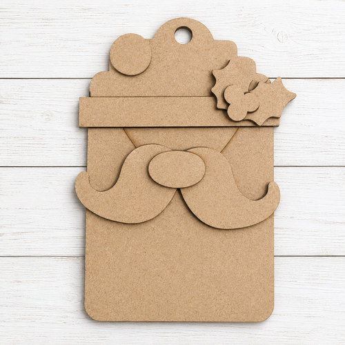 NO900 - MDF Santa Head Tag Bauble Ornament - Olifantjie - Wooden - MDF - Lasercut - Blank - Craft - Kit - Mixed Media - UK