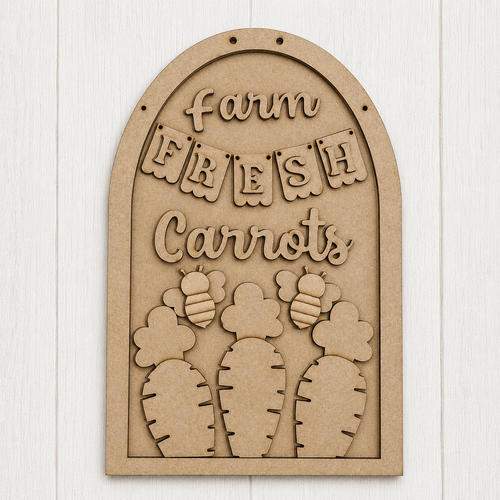 NO918 - MDF Fresh Carrots Farmhouse Arch Kit - Olifantjie - Wooden - MDF - Lasercut - Blank - Craft - Kit - Mixed Media - UK