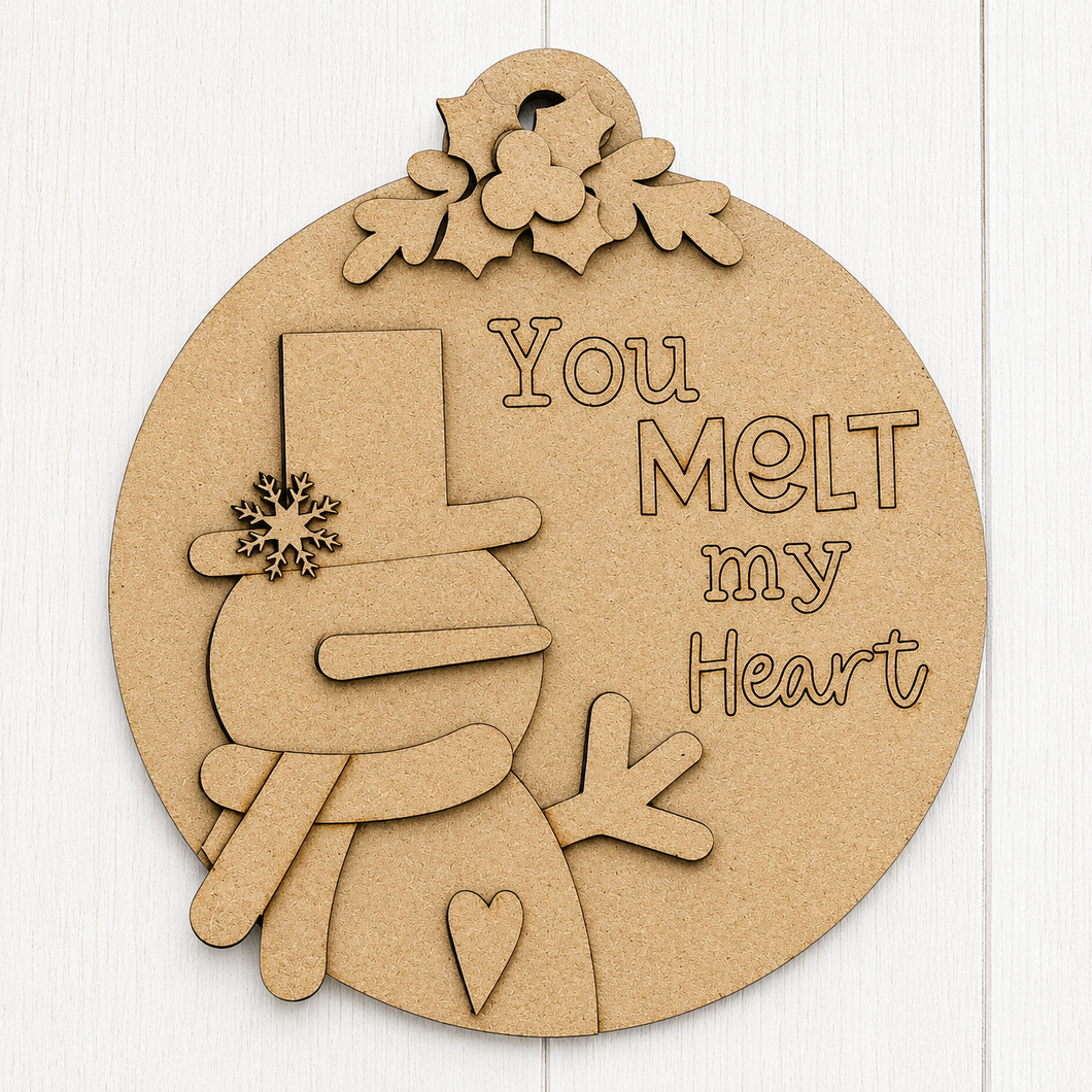 NO913 - MDF You Melt My Heart Snowman Round Christmas Ornament