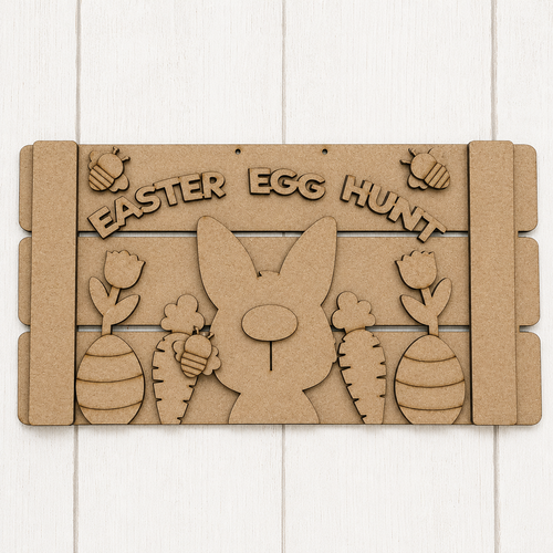 NO916 - MDF Easter Egg Hunt Sign - Olifantjie - Wooden - MDF - Lasercut - Blank - Craft - Kit - Mixed Media - UK