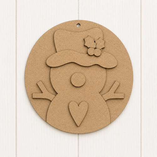 NO907 - MDF Snowman Round Bauble Ornament - Olifantjie - Wooden - MDF - Lasercut - Blank - Craft - Kit - Mixed Media - UK