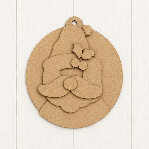 NO905 - MDF Santa Round Bauble Ornament - Olifantjie - Wooden - MDF - Lasercut - Blank - Craft - Kit - Mixed Media - UK