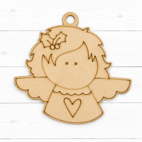 NO884 - MDF 2 Sizes Christmas Hanging Bauble - Engraved Christmas Tag - Angel - Olifantjie - Wooden - MDF - Lasercut - Blank - Craft - Kit - Mixed Media - UK