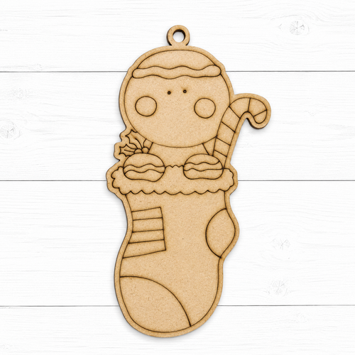 NO885 - MDF 2 Sizes Christmas Hanging Bauble - Engraved Christmas Tag - Gingerbread Stocking - Olifantjie - Wooden - MDF - Lasercut - Blank - Craft - Kit - Mixed Media - UK