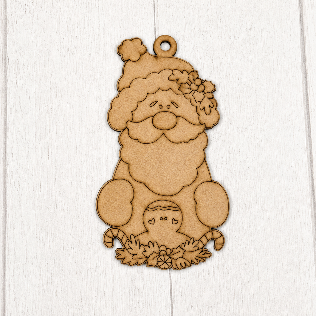 NO895 - MDF 2 Sizes  Christmas Hanging Bauble - Engraved Christmas - Santa Gingerbread
