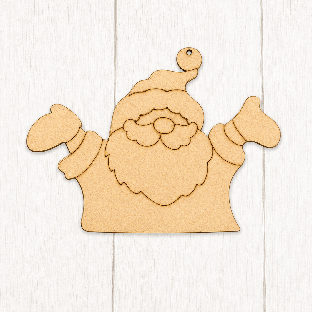 NO896 - MDF 2 Sizes  Christmas Hanging Bauble - Engraved Christmas - Santa Hands