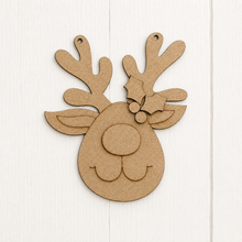 NO915 - MDF Reindeer Head Christmas Ornament - Olifantjie - Wooden - MDF - Lasercut - Blank - Craft - Kit - Mixed Media - UK