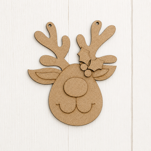 NO915 - MDF Reindeer Head Christmas Ornament - Olifantjie - Wooden - MDF - Lasercut - Blank - Craft - Kit - Mixed Media - UK