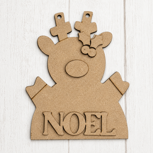 NO914 - MDF Noel Reindeer Christmas Ornament - Olifantjie - Wooden - MDF - Lasercut - Blank - Craft - Kit - Mixed Media - UK