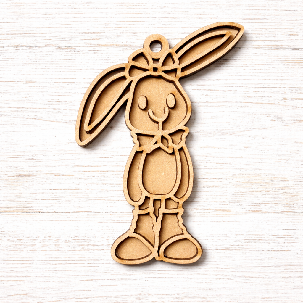 OL6131 - MDF Patchwork Easter Doodle Style Hanging - with or without banner - Bunny 1 - Olifantjie - Wooden - MDF - Lasercut - Blank - Craft - Kit - Mixed Media - UK