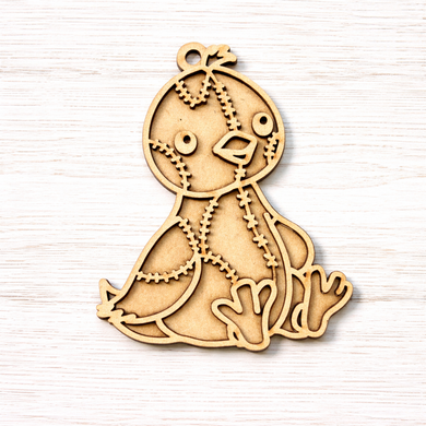 OL6135 - MDF Patchwork Easter Doodle Style Hanging - with or without banner - Chick 2 - Olifantjie - Wooden - MDF - Lasercut - Blank - Craft - Kit - Mixed Media - UK