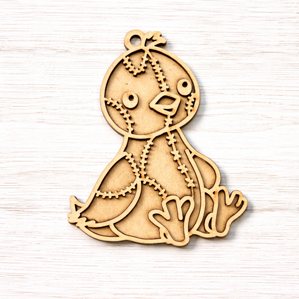 OL6135 - MDF Patchwork Easter Doodle Style Hanging - with or without banner - Chick 2 - Olifantjie - Wooden - MDF - Lasercut - Blank - Craft - Kit - Mixed Media - UK