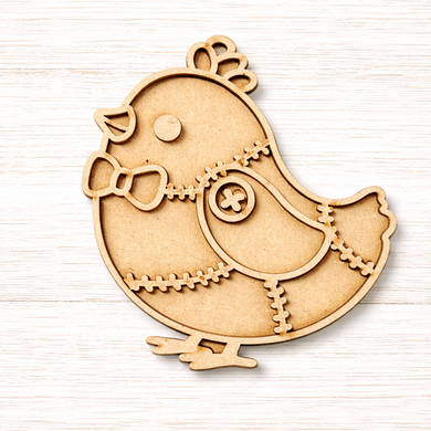 OL6134 - MDF Patchwork Easter Doodle Style Hanging - with or without banner - Chick 1 - Olifantjie - Wooden - MDF - Lasercut - Blank - Craft - Kit - Mixed Media - UK