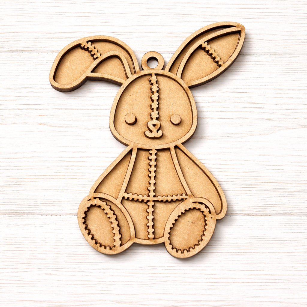 OL6137 - MDF Patchwork Easter Doodle Style Hanging - with or without banner - Bunny 4 - Olifantjie - Wooden - MDF - Lasercut - Blank - Craft - Kit - Mixed Media - UK