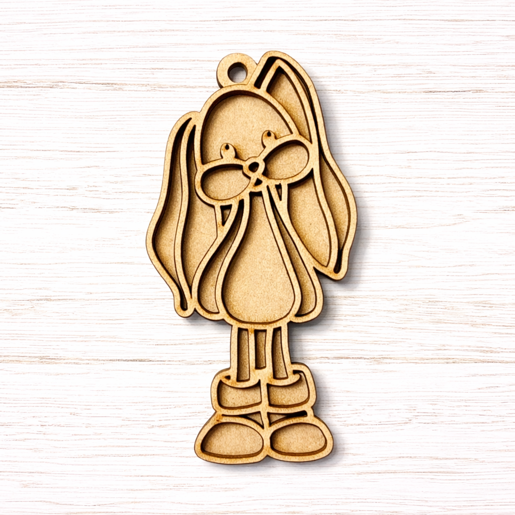 OL6133 - MDF Patchwork Easter Doodle Style Hanging - with or without banner - Bunny 3 - Olifantjie - Wooden - MDF - Lasercut - Blank - Craft - Kit - Mixed Media - UK