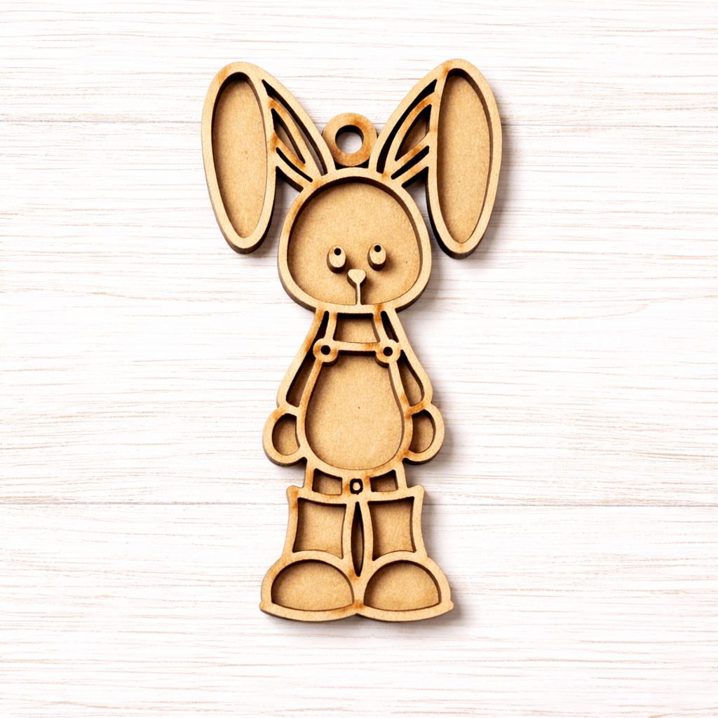 OL6132 - MDF Patchwork Easter Doodle Style Hanging - with or without banner - Bunny 2 - Olifantjie - Wooden - MDF - Lasercut - Blank - Craft - Kit - Mixed Media - UK