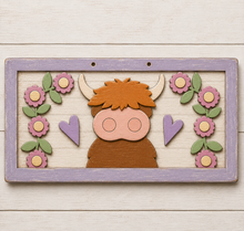 NO870 - MDF Highland Cow Flower Hanging - Olifantjie - Wooden - MDF - Lasercut - Blank - Craft - Kit - Mixed Media - UK