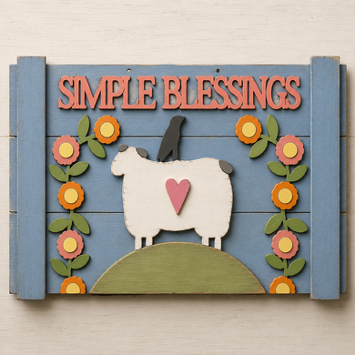 NO871 - MDF Simple Blessings Sheep Hanging - Olifantjie - Wooden - MDF - Lasercut - Blank - Craft - Kit - Mixed Media - UK