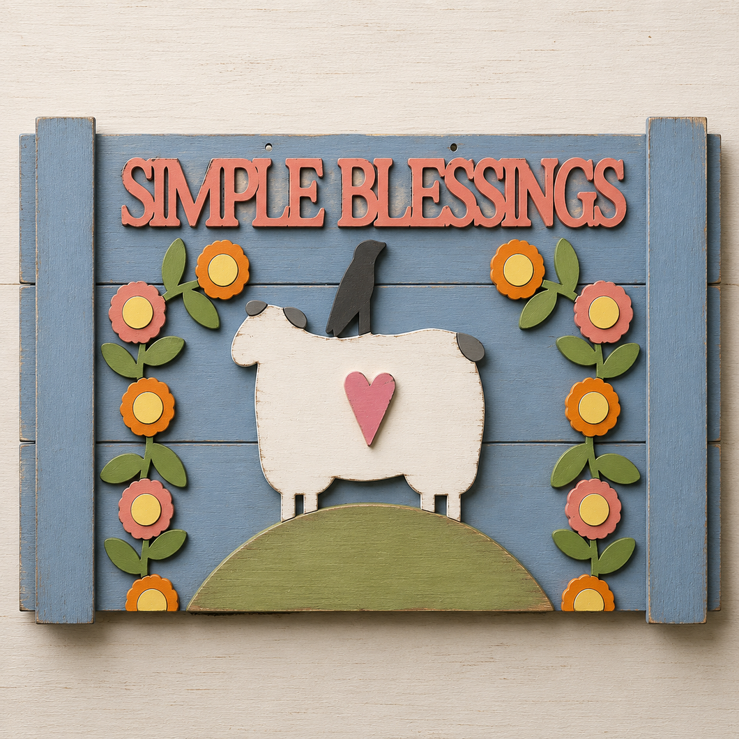 NO871 - MDF Simple Blessings Sheep Hanging - Olifantjie - Wooden - MDF - Lasercut - Blank - Craft - Kit - Mixed Media - UK