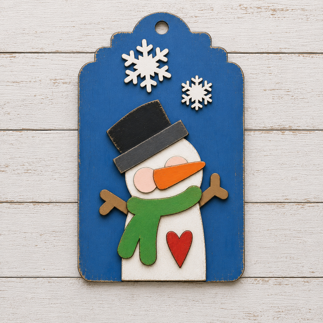 NO783 - MDF 2 Sizes Christmas Hanging Bauble - Snowman Tag Style 2 - Olifantjie - Wooden - MDF - Lasercut - Blank - Craft - Kit - Mixed Media - UK