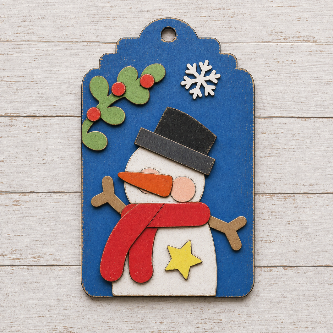 NO784 - MDF 2 Sizes Christmas Hanging Bauble - Snowman Tag Style 3 - Olifantjie - Wooden - MDF - Lasercut - Blank - Craft - Kit - Mixed Media - UK