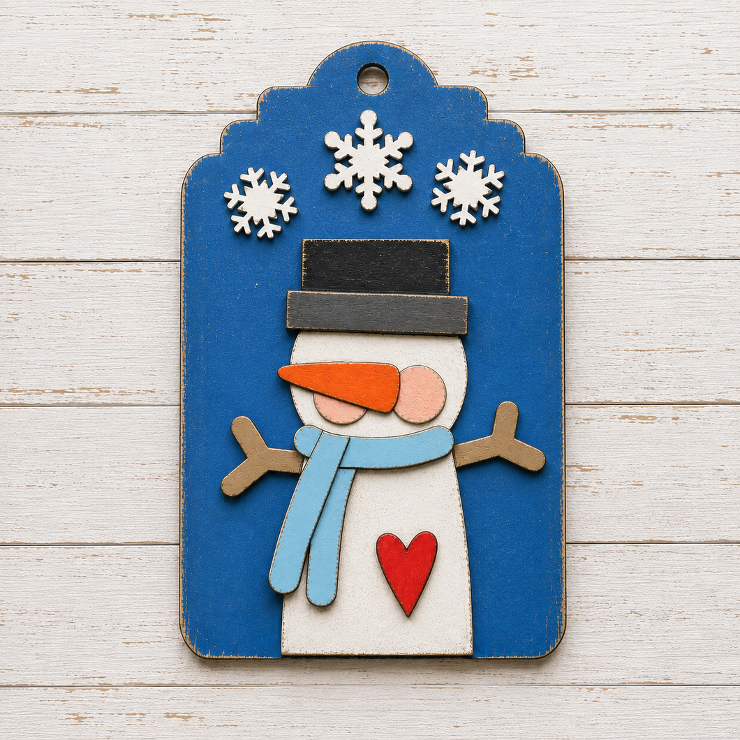 NO785 - MDF 2 Sizes Christmas Hanging Bauble - Snowman Tag Style 4 - Olifantjie - Wooden - MDF - Lasercut - Blank - Craft - Kit - Mixed Media - UK