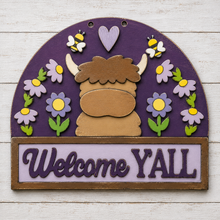NO767 - MDF Highland Cow Welcome Yall Hanging Plaque - Olifantjie - Wooden - MDF - Lasercut - Blank - Craft - Kit - Mixed Media - UK