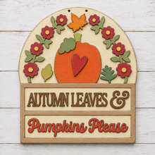 NO765 - MDF Large Autumn Leaves Pumpkins Please Hanging Plaque - Olifantjie - Wooden - MDF - Lasercut - Blank - Craft - Kit - Mixed Media - UK