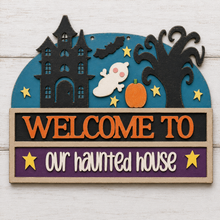 NO759 - MDF Large Welcome Haunted House Halloween Hanging Plaque - Olifantjie - Wooden - MDF - Lasercut - Blank - Craft - Kit - Mixed Media - UK