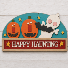 NO758 - MDF Large Happy Hauntings Ghost Pumpkin Hanging Plaque - Olifantjie - Wooden - MDF - Lasercut - Blank - Craft - Kit - Mixed Media - UK