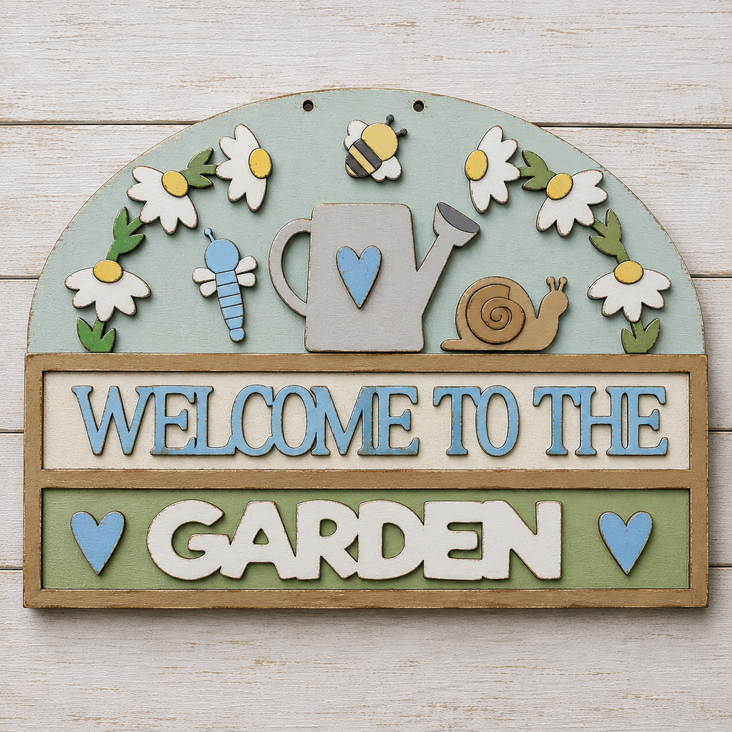 NO755 - MDF Large Welcome to the Garden Gardening Hanging Plaque - Olifantjie - Wooden - MDF - Lasercut - Blank - Craft - Kit - Mixed Media - UK