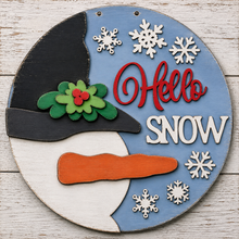 NO770 - MDF Round Hello Snow Snowman Hanging Plaque - Olifantjie - Wooden - MDF - Lasercut - Blank - Craft - Kit - Mixed Media - UK
