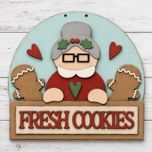 NO781 - MDF Gingerbread Mrs Claus Fresh Cookies Hanging Plaque - Olifantjie - Wooden - MDF - Lasercut - Blank - Craft - Kit - Mixed Media - UK