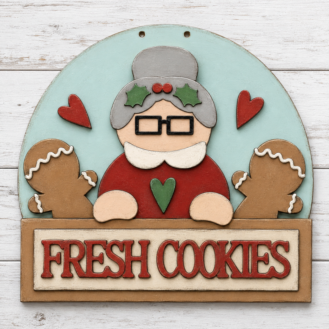 NO781 - MDF Gingerbread Mrs Claus Fresh Cookies Hanging Plaque - Olifantjie - Wooden - MDF - Lasercut - Blank - Craft - Kit - Mixed Media - UK