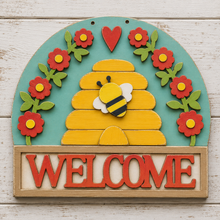 NO762 - MDF Large Bee Hive Welcome Honey Hanging Plaque - Olifantjie - Wooden - MDF - Lasercut - Blank - Craft - Kit - Mixed Media - UK