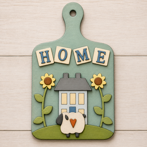 NO868 - MDF House and Sheep Chopping Board - Olifantjie - Wooden - MDF - Lasercut - Blank - Craft - Kit - Mixed Media - UK