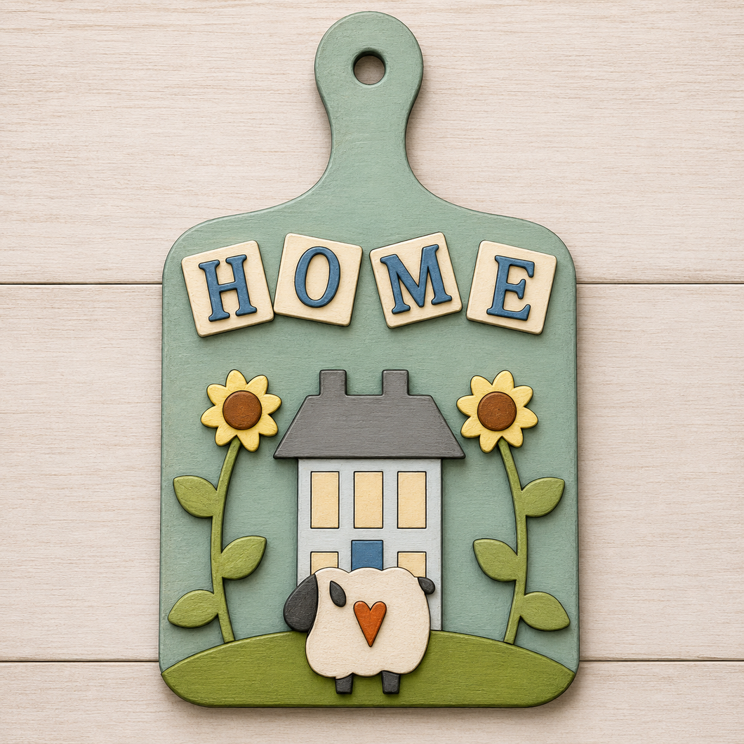 NO868 - MDF House and Sheep Chopping Board - Olifantjie - Wooden - MDF - Lasercut - Blank - Craft - Kit - Mixed Media - UK