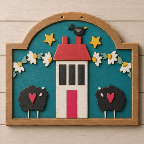 NO766 - MDF Large House Sheep Floral Hanging Plaque - Olifantjie - Wooden - MDF - Lasercut - Blank - Craft - Kit - Mixed Media - UK
