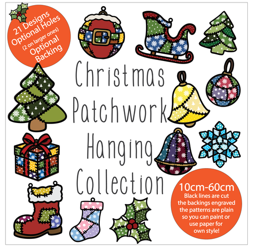 OL6108 - Wall Plaques upto 60cm (optional backing + hanging) -  Patchwork Christmas Collection   - select one