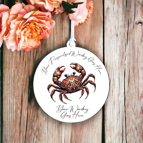 UV544 - Acrylic and UVDTF Personalised Round Hanging - Crab - Olifantjie - Wooden - MDF - Lasercut - Blank - Craft - Kit - Mixed Media - UK