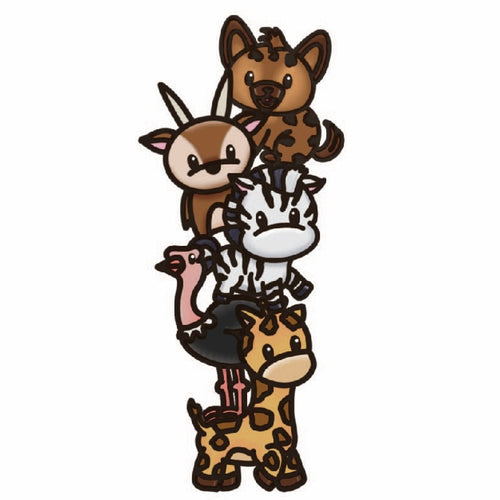 OL4521- MDF doodle verticle stacked cute safari animals - Olifantjie - Wooden - MDF - Lasercut - Blank - Craft - Kit - Mixed Media - UK