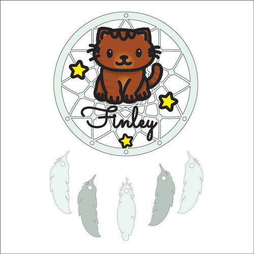 DC122 - MDF Doodle Dream Catcher - with Initial or Wording - Pet - Cat - Olifantjie - Wooden - MDF - Lasercut - Blank - Craft - Kit - Mixed Media - UK