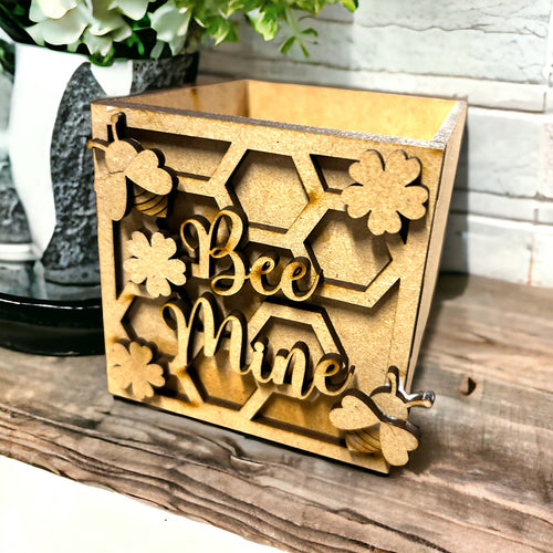 BX054 - MDF Personalised Treats, Chocolate, Gifts Box - optional lid - Honeycomb & Bumble Bees - Olifantjie - Wooden - MDF - Lasercut - Blank - Craft - Kit - Mixed Media - UK