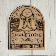 OL6152 - MDF Arched Themed Personalised Book Shelf Plaque with optional stand - Blanket Ghost Books = 5 wording choices