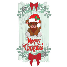 OL3727 - MDF Christmas Mistletoe Cute Highland Cow  Personalised Wood effect Plaque - Olifantjie - Wooden - MDF - Lasercut - Blank - Craft - Kit - Mixed Media - UK