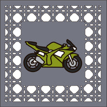 OL4376 - MDF Rattan effect square plaque with vehicle doodle - Motorbike 1 - Olifantjie - Wooden - MDF - Lasercut - Blank - Craft - Kit - Mixed Media - UK