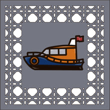 OL4392 - MDF Rattan effect square plaque with vehicle doodle - Life guard rescue boat - Olifantjie - Wooden - MDF - Lasercut - Blank - Craft - Kit - Mixed Media - UK