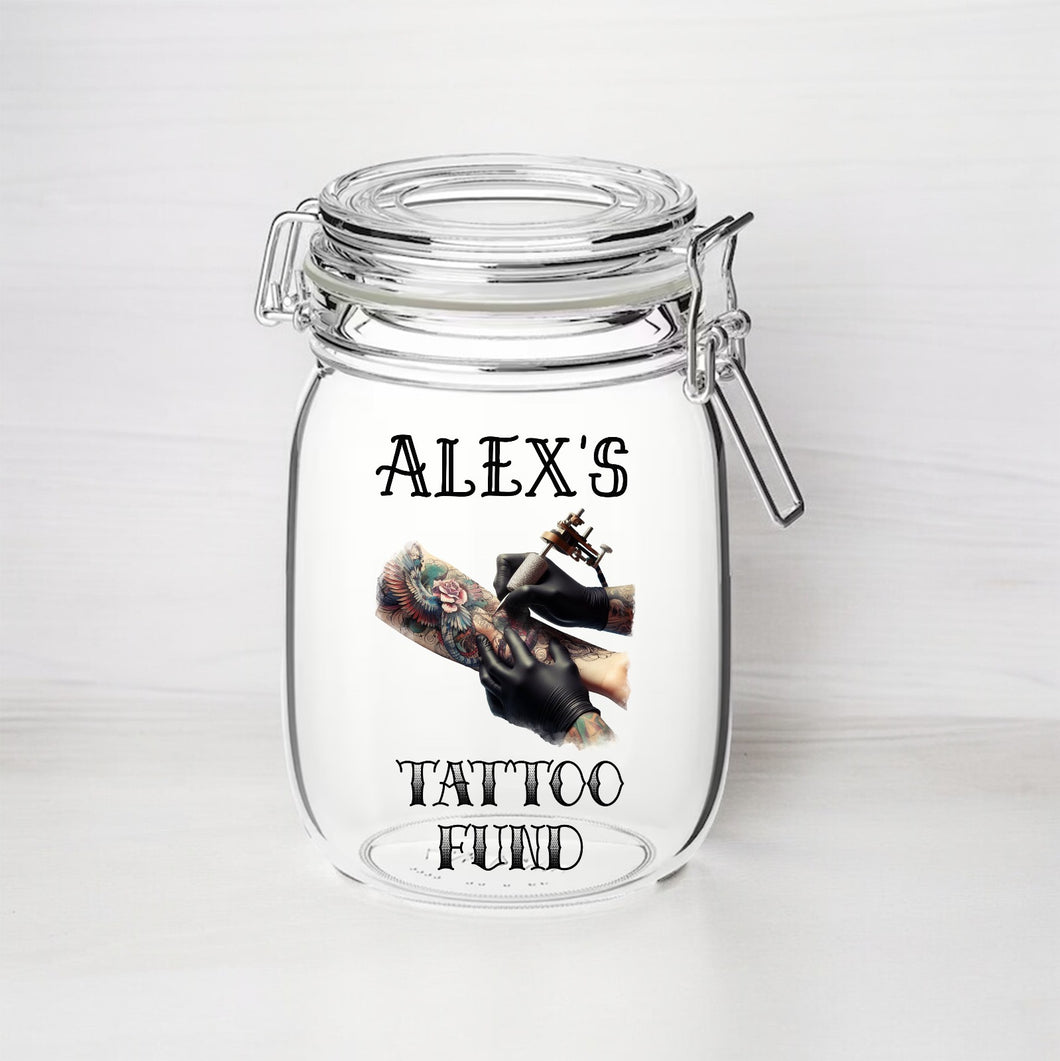 UV271 - Personalised Fund Jar UVDTF Decal - Tattoo Fund - Olifantjie - Wooden - MDF - Lasercut - Blank - Craft - Kit - Mixed Media - UK